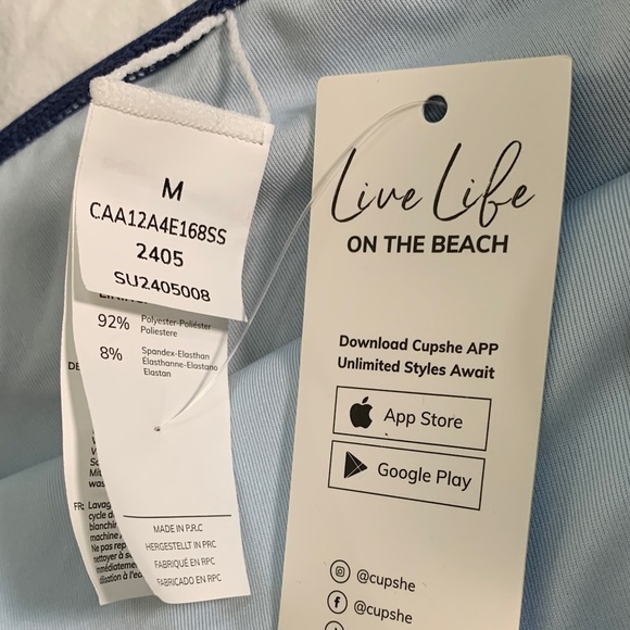 New Cupshe Navy Blue Denim‎ Jean Print Bikini Set S/M - Picture 5 of 9